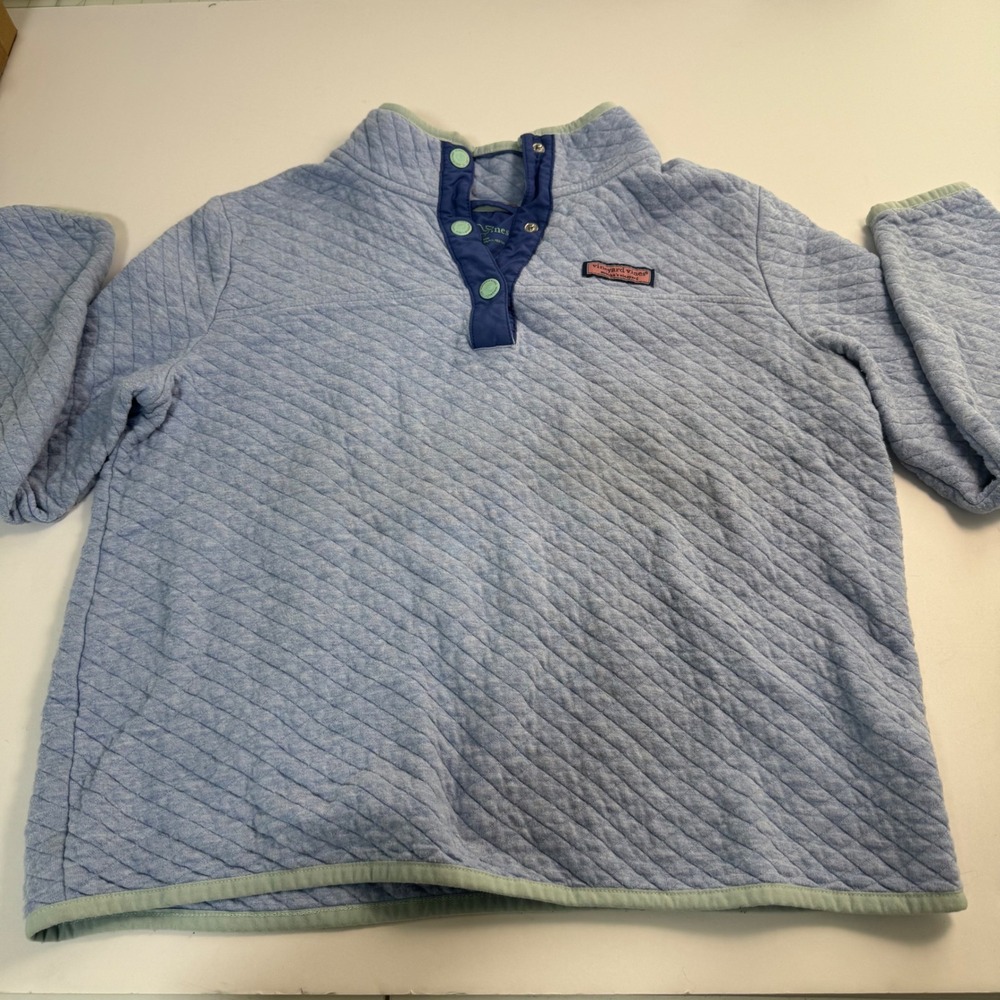 Vineyard Vines Womens Blue Quilted Shep Shirt Snap Pullover Sweatshirt Size M